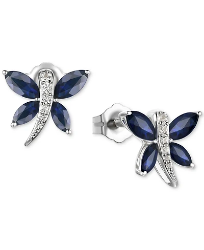 Sapphire (7/8 ct. t.w.) & Diamond (1/20 ct. t.w.) Butterfly Stud Earrings in Sterling Silver (Also in Ruby & Emerald)