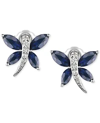 Sapphire (7/8 ct. t.w.) & Diamond (1/20 ct. t.w.) Butterfly Stud Earrings in Sterling Silver (Also in Ruby & Emerald)