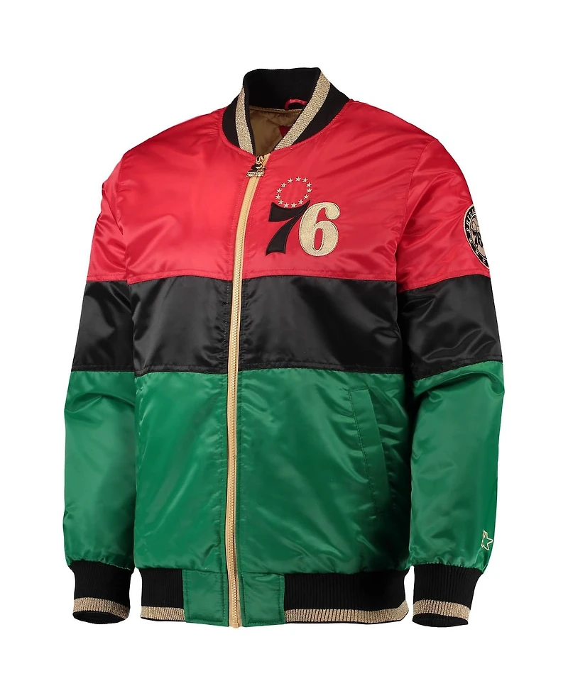 Men's Starter Red and Black Green Philadelphia 76ers History Month Nba 75th Anniversary Full-Zip Jacket