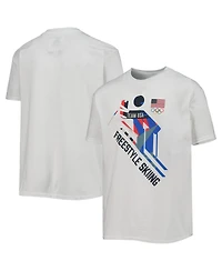 Big Boys White Team Usa Freestyle Skiing Scattered Swatch T-shirt