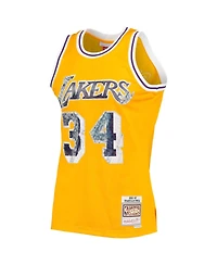 Men's Mitchell & Ness Shaquille O'Neal Gold-Tone Los Angeles Lakers 1996-97 Hardwood Classics 75th Anniversary Diamond Swingman Jersey