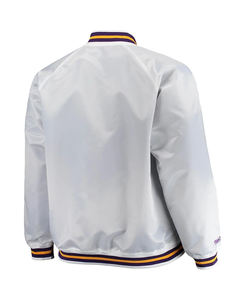 Men's Mitchell & Ness White Los Angeles Lakers Big and Tall Hardwood Classics Raglan Satin Full-Snap Jacket