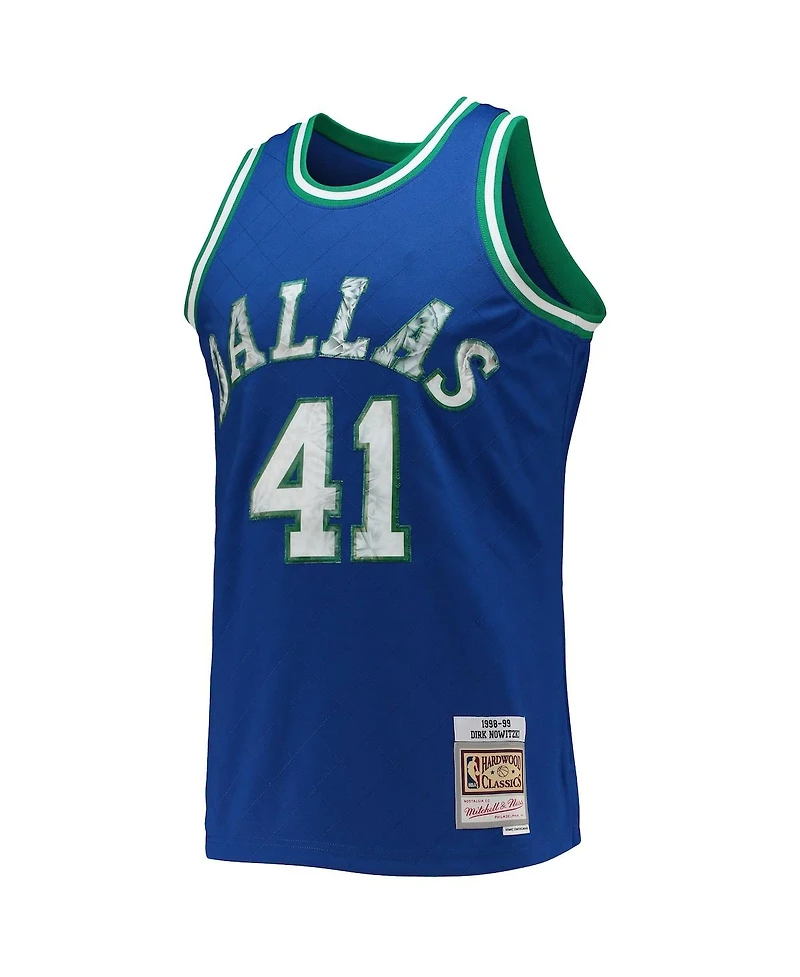 Men's Dirk Nowitzki Blue Dallas Mavericks 1998-99 Hardwood Classics 75th Anniversary Diamond Swingman Jersey