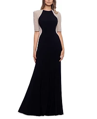 Xscape Women's Beaded-Sleeve Scuba-Crepe Gown