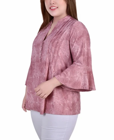 Ny Collection Plus Pleat Front Y-Neck Top