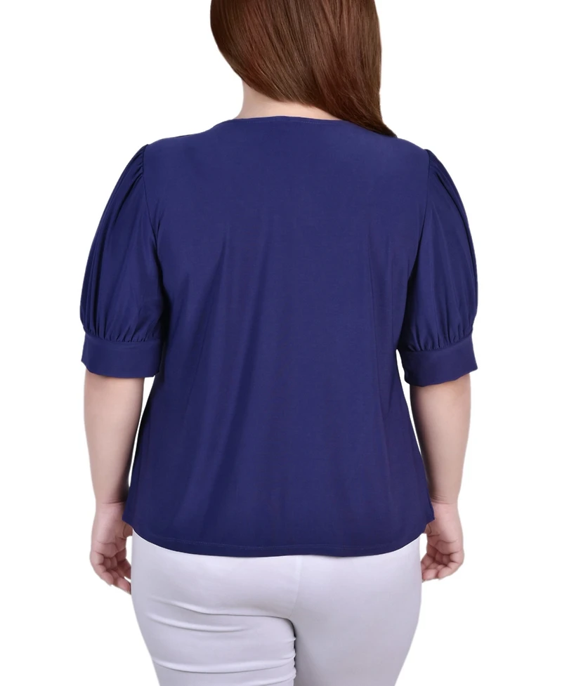 Ny Collection Plus Size Short Balloon Sleeve Top with Hardware