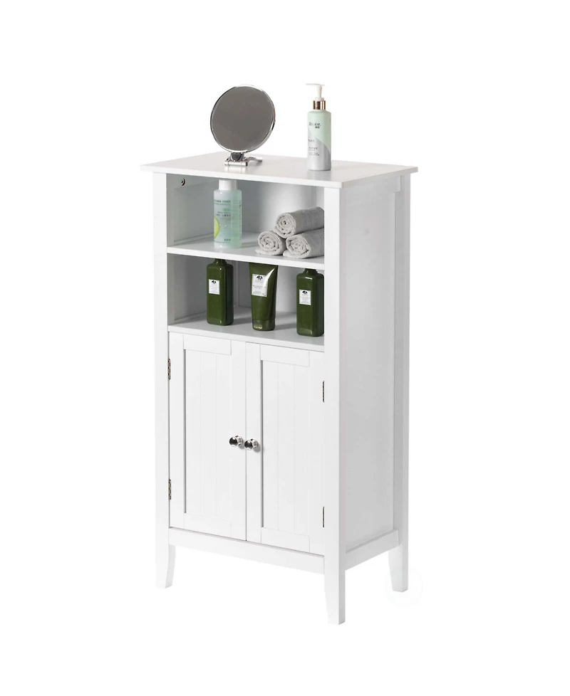 Basicwise White Bathroom Storage Cabinet with 2 Doors and 2 Open Shelves for Bedroom, Bathroom, and Vanity