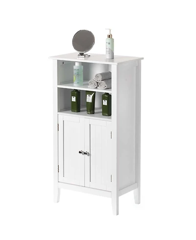 Basicwise White Bathroom Storage Cabinet with 2 Doors and 2 Open Shelves for Bedroom, Bathroom, and Vanity