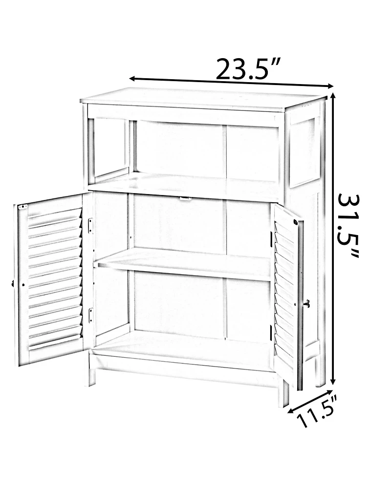 Basicwise Wooden White Modern Storage Bathroom Vanity Cabinet with Adjustable Shelves and Two Horizontal Planks Design Doors