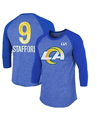 Men's Majestic Threads Matthew Stafford Royal Los Angeles Rams Super Bowl Lvi Name Number Raglan 3/4 Sleeve T-shirt