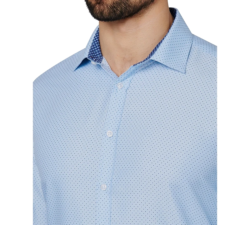 Calabrum Men's Regular Fit Dot Print Wrinkle Free Performance Dress Shirt