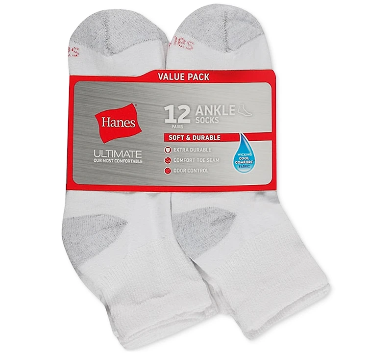 Hanes Men's 12-Pk. Ultimate Ankle Socks