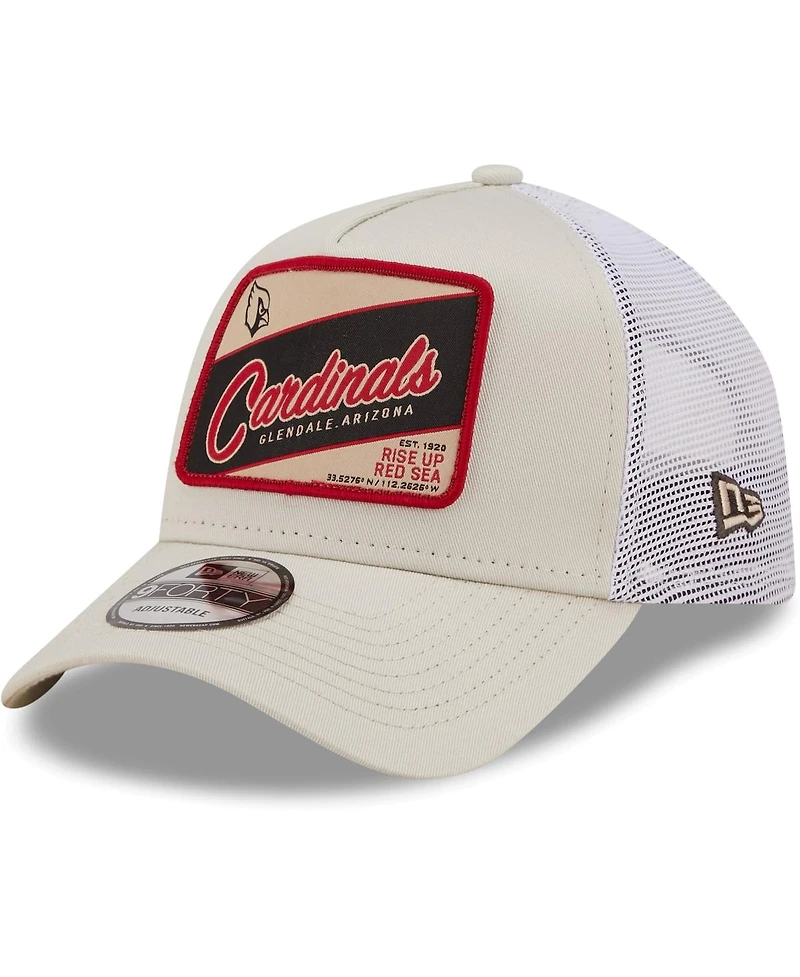 Men's New Era Khaki, White Arizona Cardinals Happy Camper A-Frame Trucker 9FORTY Snapback Hat