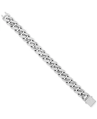 Men's Cubic Zirconia Pave Curb Link Chain Bracelet in Sterling Silver