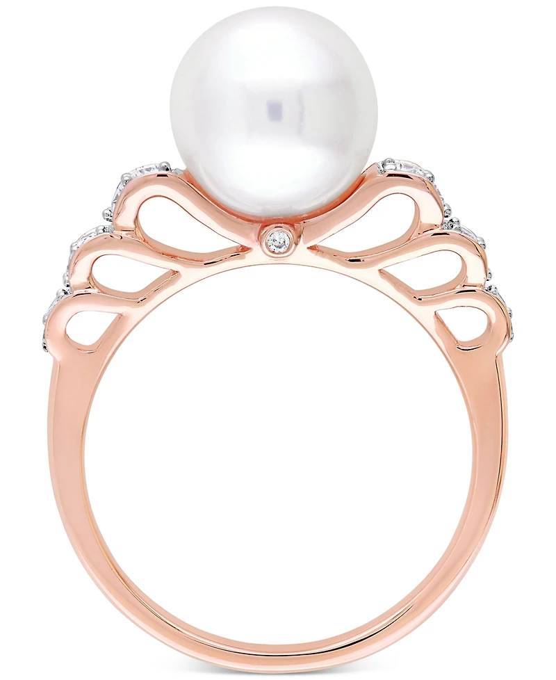 Cultured Freshwater Pearl (9mm) & Diamond (1/8 ct. t.w.) Ring 10k Rose Gold