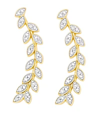 Diamond Accent Leaf Ear Climber Earrings in 14K Gold Plate and Fine Silver Plate