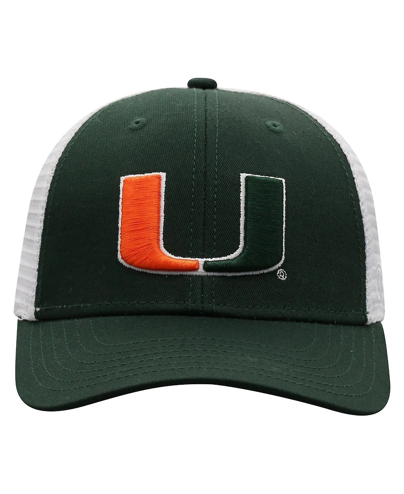 Men's Top of the World Green, White Miami Hurricanes Trucker Snapback Hat