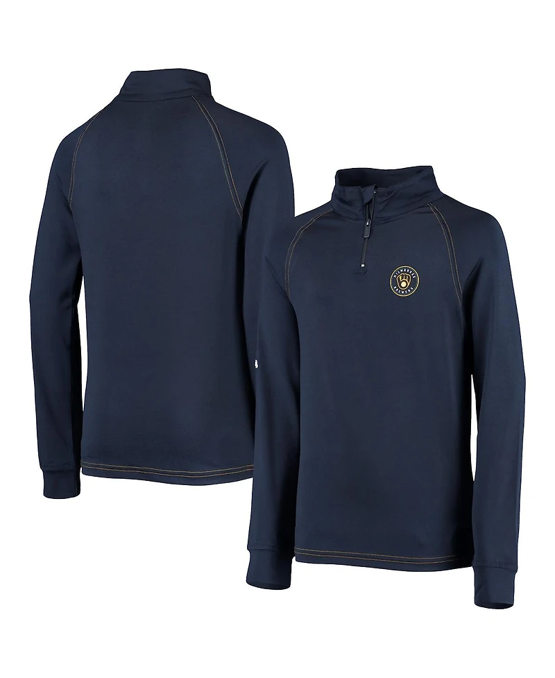 Big Boys Stitches Navy Milwaukee Brewers Raglan Quarter-Zip Jacket