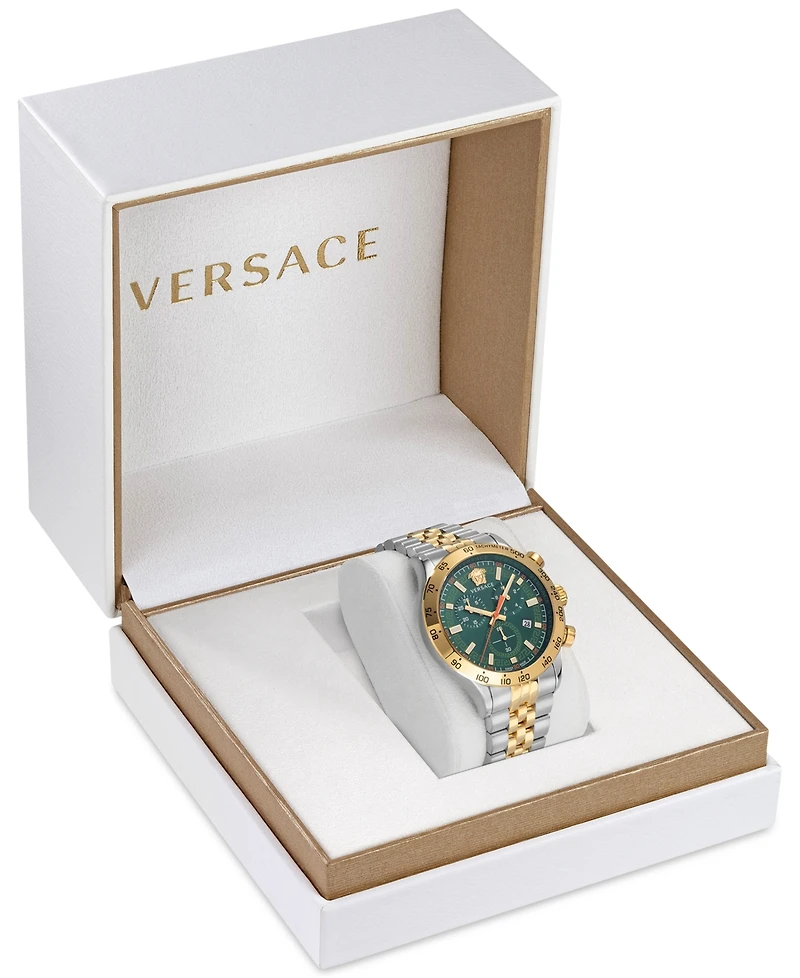 Versace Men's Swiss Chronograph Hellenyium Two Tone Bracelet Watch 44mm