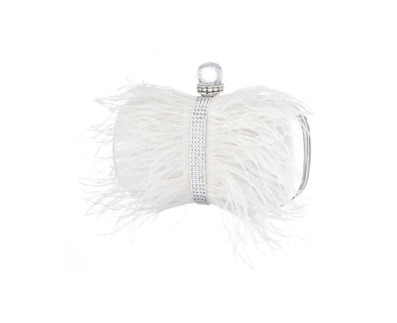 Women's Feather Embellished Minaudiere Clutch