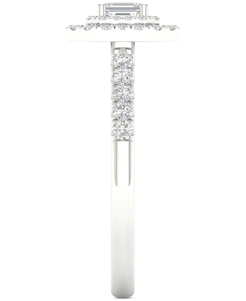 Diamond Emerald-Cut Double Halo Engagement Ring (1/2 ct. t.w.) in 14k White Gold