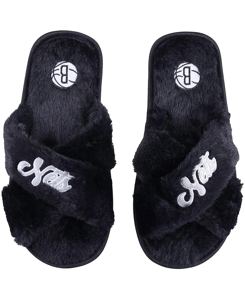 Women's Foco Brooklyn Nets Script Cross Slide Slippers