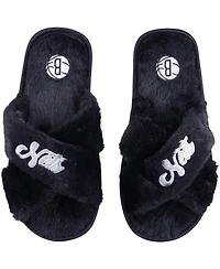 Women's Foco Brooklyn Nets Script Cross Slide Slippers