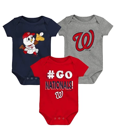 Unisex Infant Red and Navy Gray Washington Nationals Born To Win 3-Pack Bodysuit Set