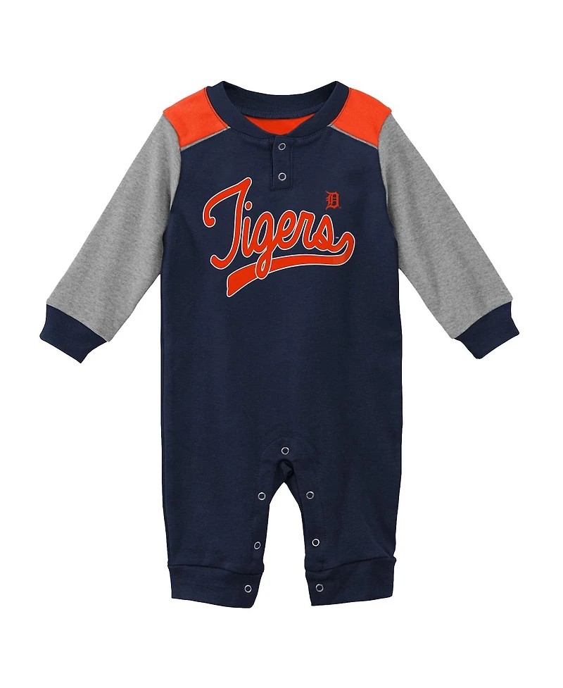Unisex Newborn Infant Navy and Heathered Gray Detroit Tigers Scrimmage Long Sleeve Jumper