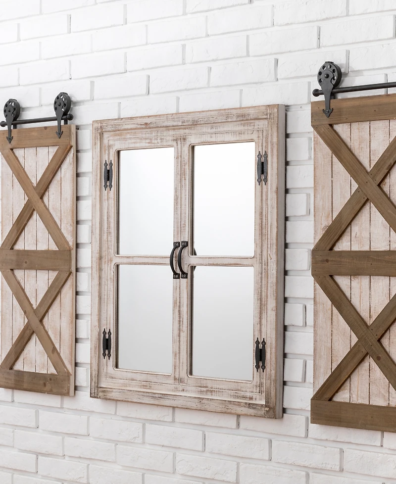 Glitzhome Oversized Farmhouse Wood Window Frame Wall Mirror