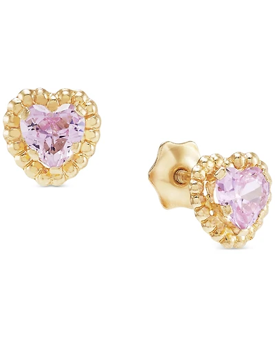 Children's Pink Zirconia Heart Screw Back Stud Earrings in 14k Gold