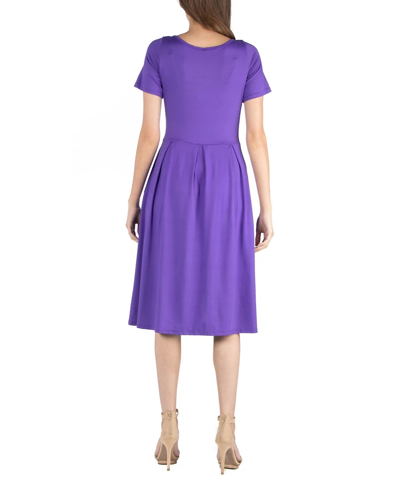 24seven Comfort Apparel Midi Dress with Short Sleeves and Pocket Detail