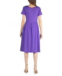 24seven Comfort Apparel Midi Dress with Short Sleeves and Pocket Detail