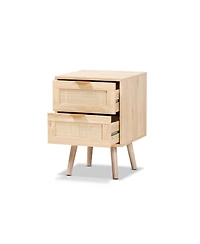 Baird Mid-Century Modern Wood and Rattan 2 Drawer Nightstand