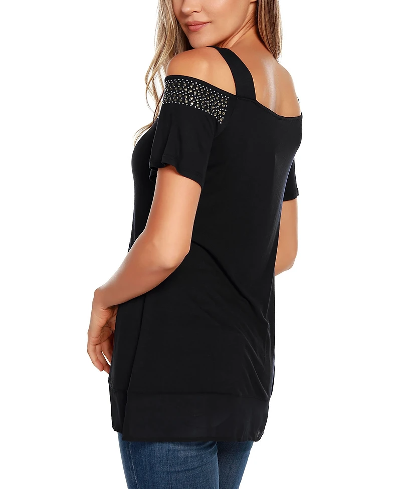 Belldini Women's Embellished Cold-Shoulder Top