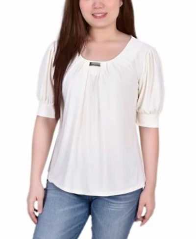 Ny Collection Womens Short Balloon Sleeve Top With Hardware