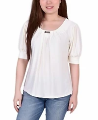 Ny Collection Womens Short Balloon Sleeve Top With Hardware