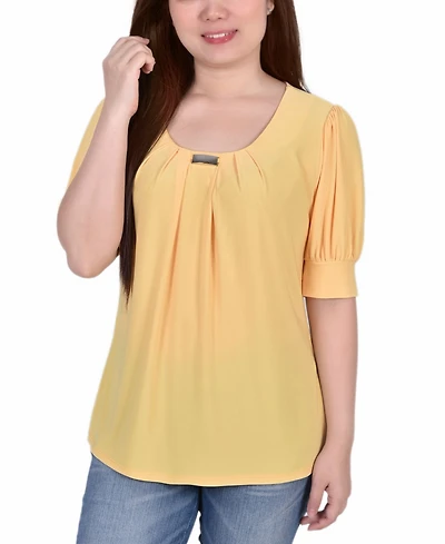 Ny Collection Women's Short Balloon Sleeve Top with Hardware
