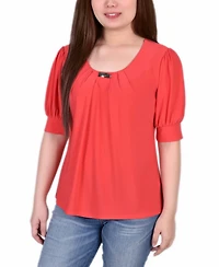 Ny Collection Women's Short Balloon Sleeve Top with Hardware