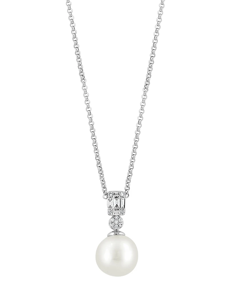 Effy Cultured Freshwater Pearl (9mm) & Diamond (1/10 ct. t.w.) 18" Pendant Necklace in 14k White Gold