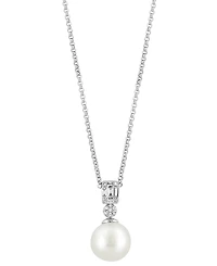 Effy Cultured Freshwater Pearl (9mm) & Diamond (1/10 ct. t.w.) 18" Pendant Necklace in 14k White Gold