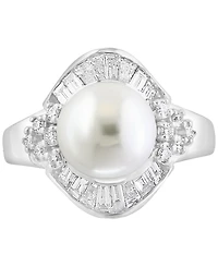 Effy Cultured Freshwater Pearl (11mm) & Diamond (1 ct. t.w.) Halo Ring in 14k White Gold