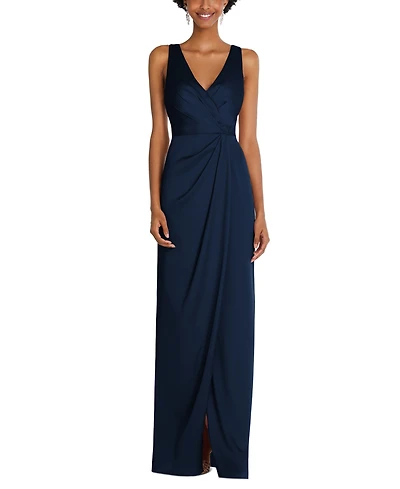 After Six Women's Faux Wrap Whisper Satin Maxi Dress with Draped Tulip Skirt