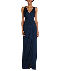 After Six Women's Faux Wrap Whisper Satin Maxi Dress with Draped Tulip Skirt