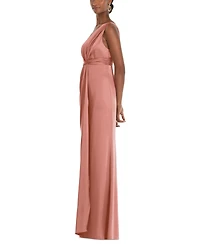 Dessy Collection Women's One-Shoulder Draped Twist Empire Waist Trumpet Gown