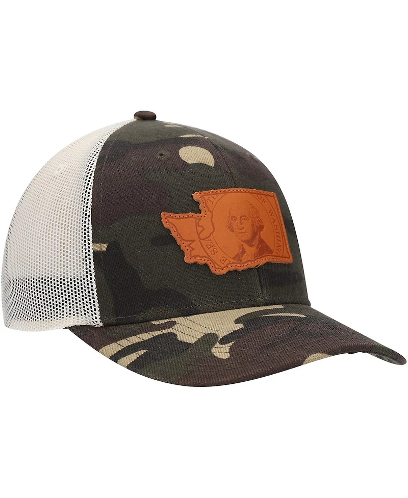 Men's Local Crowns Camo Washington Icon Woodland State Patch Trucker Snapback Hat
