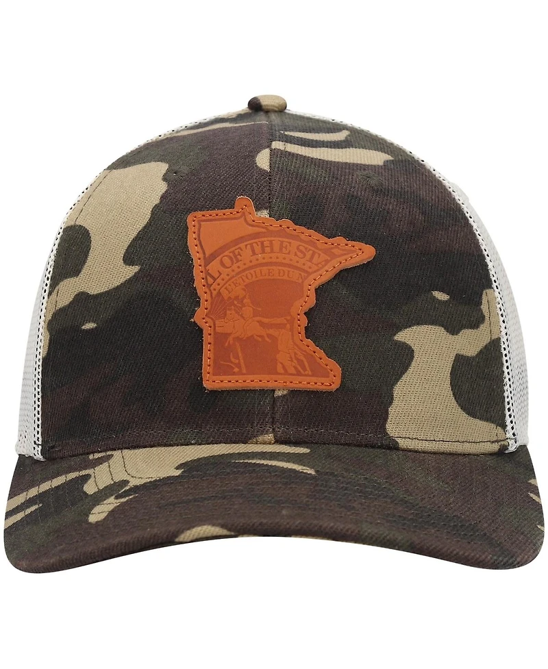 Men's Local Crowns Camo Minnesota Icon Woodland State Patch Trucker Snapback Hat