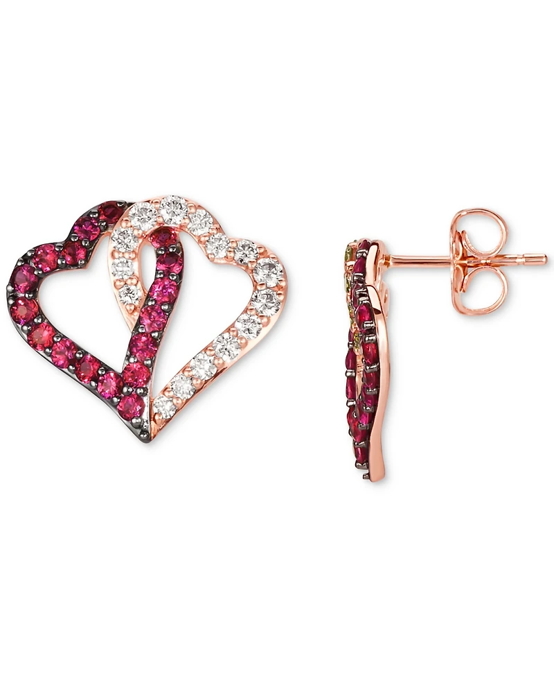 Le Vian Passion Ruby (5/8 ct. t.w.) & Nude Diamond (1/2 ct. t.w.) Interlocking Heart Stud Earrings in 14k Rose Gold