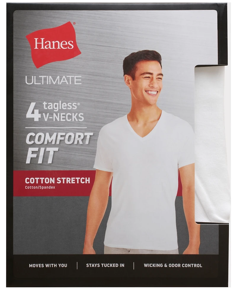 Hanes Men's Ultimate 4-Pk. Moisture-Wicking Stretch V-Neck T-Shirts