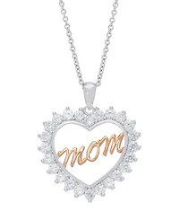 Women's Fine Silver Plated Cubic Zirconia Rose Colored Mom Pendant Necklace